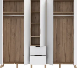 FORTE Kleiderschrank »Vankka, Drehtürenschrank, Viel Stauraum, skandinavischer Stil« Made in Europe, mit Einlegeböden+Kleiderstangen+Schubladen,grifflos