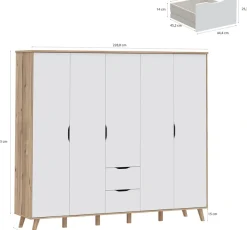 FORTE Kleiderschrank »Vankka, Drehtürenschrank, Viel Stauraum, skandinavischer Stil« Made in Europe, mit Einlegeböden+Kleiderstangen+Schubladen,grifflos