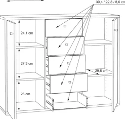 FORTE Kommode »Tempra, Kommode, 2 Türen, 5 Schubkästen, viel Stauraum« Breite 108,8 cm