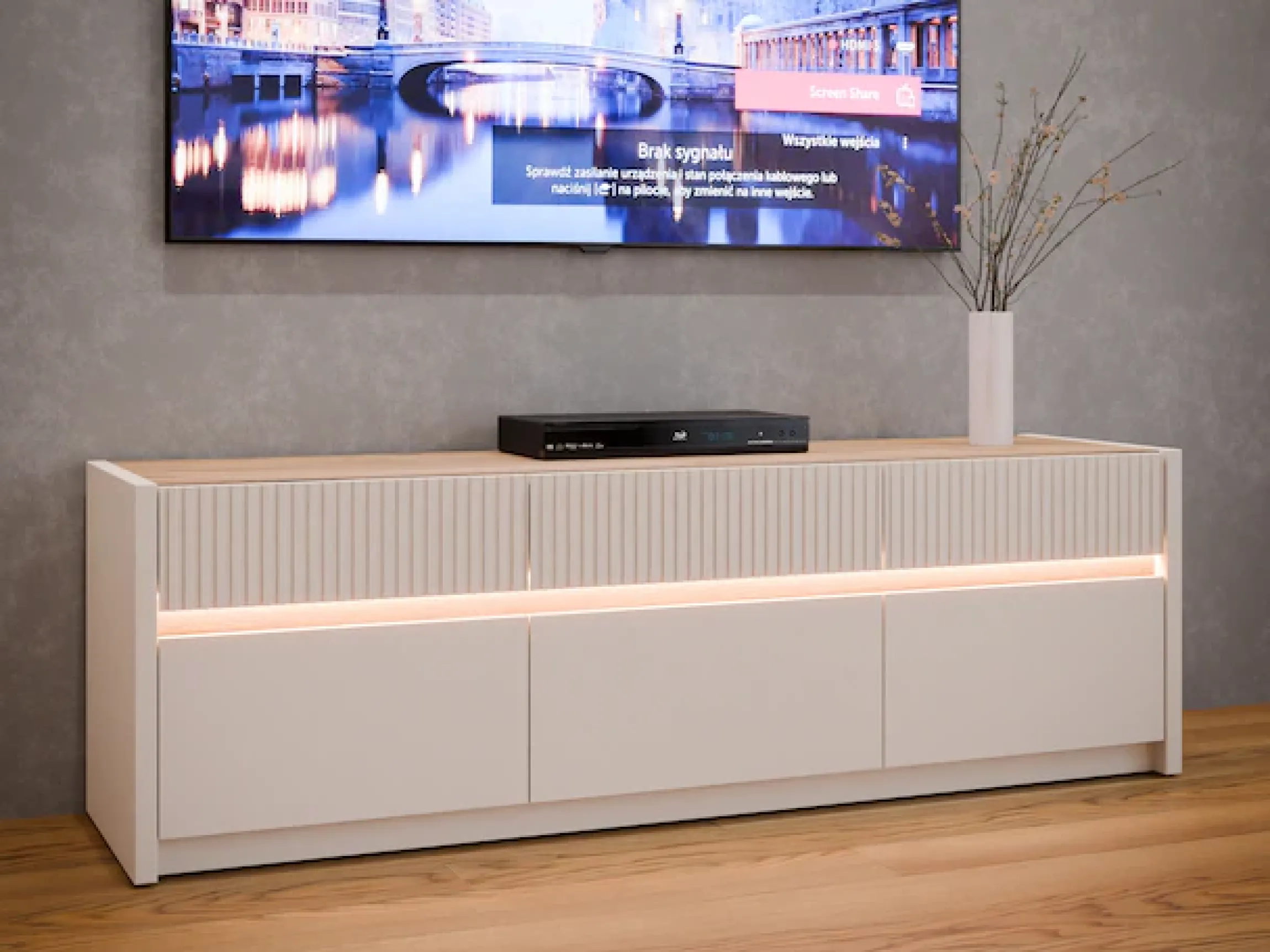 FORTE Lowboard »Oak Squere TV-Board inklusive Beleuchtung« B7H/T 160 cm/50,7/41,5 cm, Beleuchtung, grifflos, Klappen