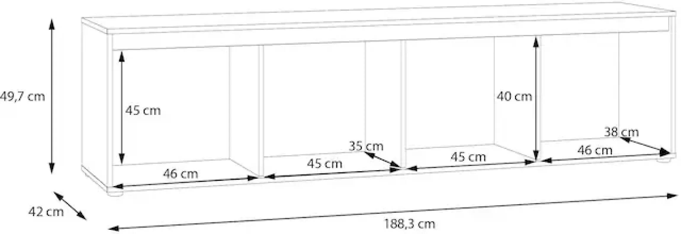 FORTE Lowboard »TV-Board groß Breite ca 190 cm« B/H/T 188,3/49,7/42 cm,grifflose Front, viel Stauraum,