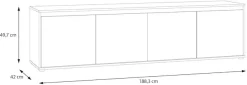 FORTE Lowboard »TV-Board groß Breite ca 190 cm« B/H/T 188,3/49,7/42 cm,grifflose Front, viel Stauraum,
