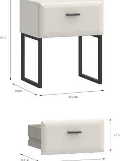 FORTE Nachtkommode »Akihisa mit Schubkasten und Metallfüßen« B/H/T 45,2/54,6/38 cm, Metallfüße, Schubkasten