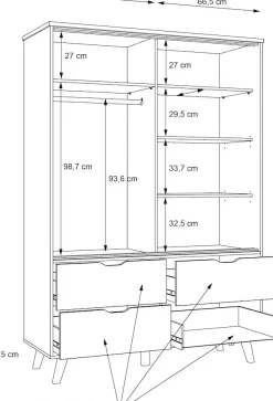 FORTE Schiebetürenschrank »Vankka Viel Stauraum, skandinavischer Stil« B/H/T ca.140x200x50cm,Made in Europe, mit Einlegeböden+Kleiderstange+Schubladen,grifflos