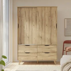 FORTE Schiebetürenschrank »Vankka Viel Stauraum, skandinavischer Stil« B/H/T ca.140x200x50cm,Made in Europe, mit Einlegeböden+Kleiderstange+Schubladen,grifflos