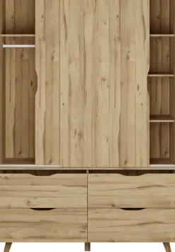 FORTE Schiebetürenschrank »Vankka Viel Stauraum, skandinavischer Stil« B/H/T ca.140x200x50cm,Made in Europe, mit Einlegeböden+Kleiderstange+Schubladen,grifflos