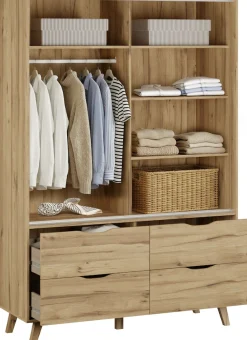FORTE Schiebetürenschrank »Vankka Viel Stauraum, skandinavischer Stil« B/H/T ca.140x200x50cm,Made in Europe, mit Einlegeböden+Kleiderstange+Schubladen,grifflos