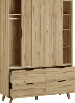 FORTE Schiebetürenschrank »Vankka Viel Stauraum, skandinavischer Stil« B/H/T ca.140x200x50cm,Made in Europe, mit Einlegeböden+Kleiderstange+Schubladen,grifflos