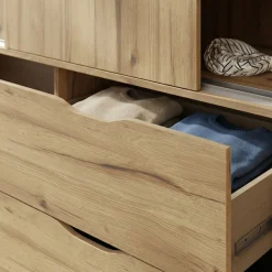 FORTE Schiebetürenschrank »Vankka Viel Stauraum, skandinavischer Stil« B/H/T ca.140x200x50cm,Made in Europe, mit Einlegeböden+Kleiderstange+Schubladen,grifflos