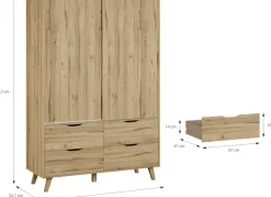 FORTE Schiebetürenschrank »Vankka Viel Stauraum, skandinavischer Stil« B/H/T ca.140x200x50cm,Made in Europe, mit Einlegeböden+Kleiderstange+Schubladen,grifflos
