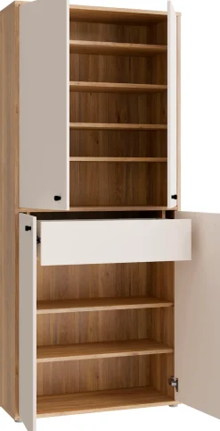 FORTE Schuhschrank Metallgriffe Schwarz, Soft Close, Vollauszug