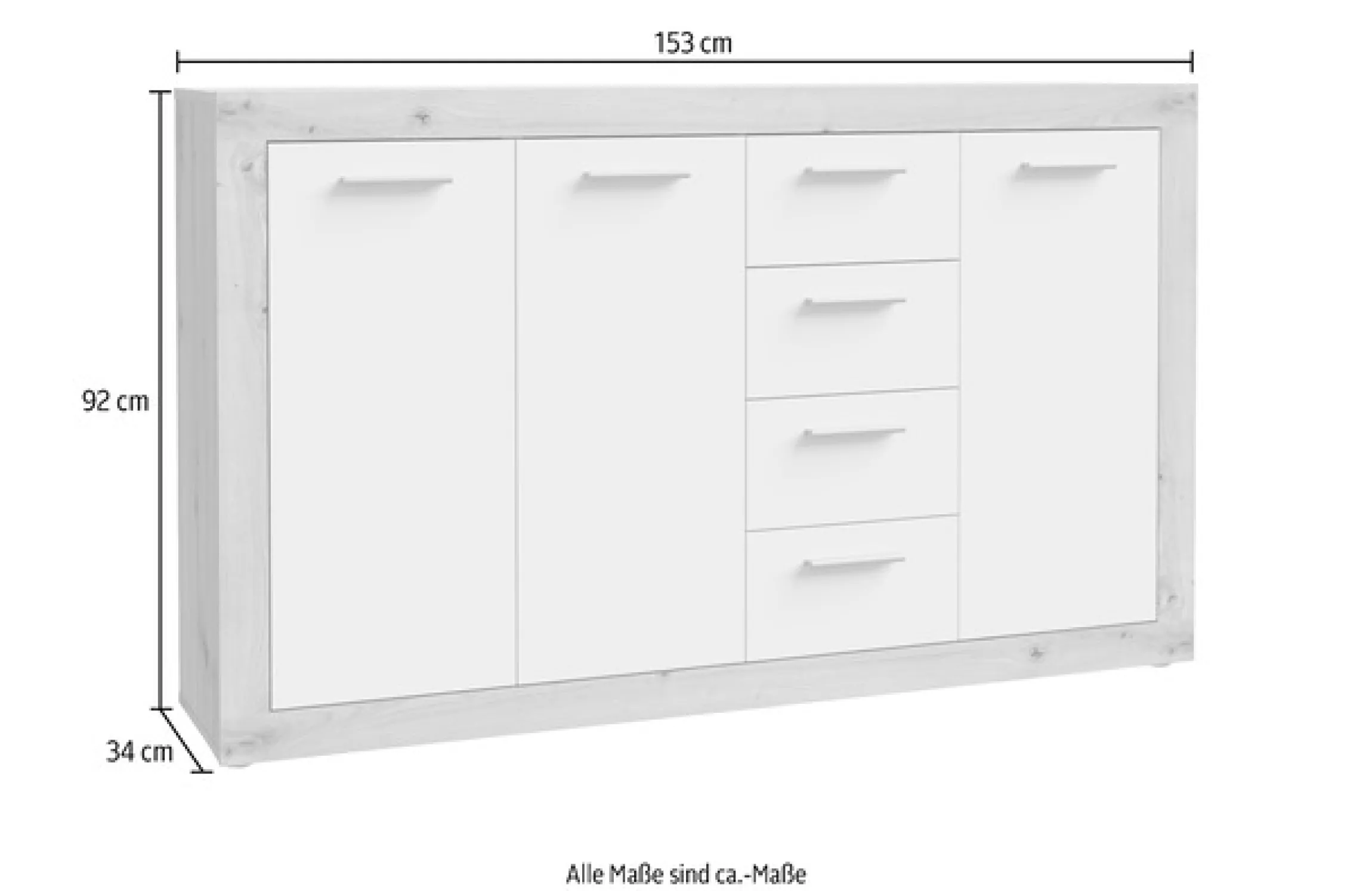 FORTE Sideboard »Baccio« Breite 153 cm, Höhe 92 cm, 3 Türen und 4 Schubkästen