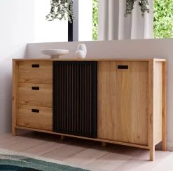 FORTE Sideboard »Jytana« Breite 174,8 cm, Tür mit Lamellenoptik, Mauvella Eiche / Schwarz