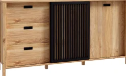 FORTE Sideboard »Jytana« Breite 174,8 cm, Tür mit Lamellenoptik, Mauvella Eiche / Schwarz