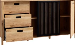 FORTE Sideboard »Jytana« Breite 174,8 cm, Tür mit Lamellenoptik, Mauvella Eiche / Schwarz