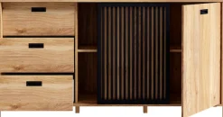 FORTE Sideboard »Jytana« Breite 174,8 cm, Tür mit Lamellenoptik, Mauvella Eiche / Schwarz