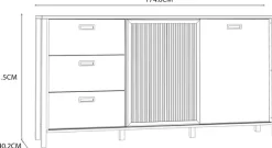 FORTE Sideboard »Jytana« Breite 174,8 cm, Tür mit Lamellenoptik, Mauvella Eiche / Schwarz