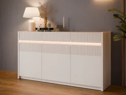 FORTE Sideboard »Oak Squere Sideboard Soft Close, SK Vollauszug« B/H/T 160/85,9/41,5 cm Beleuchtung, Soft Close, Lamellenoptik