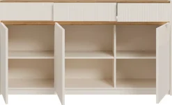 FORTE Sideboard »Oak Squere Sideboard Soft Close, SK Vollauszug« B/H/T 160/85,9/41,5 cm Beleuchtung, Soft Close, Lamellenoptik