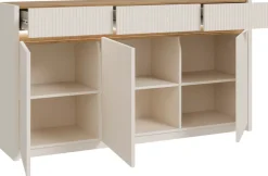 FORTE Sideboard »Oak Squere Sideboard Soft Close, SK Vollauszug« B/H/T 160/85,9/41,5 cm Beleuchtung, Soft Close, Lamellenoptik