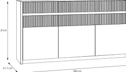 FORTE Sideboard »Oak Squere Sideboard Soft Close, SK Vollauszug« B/H/T 160/85,9/41,5 cm Beleuchtung, Soft Close, Lamellenoptik