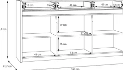 FORTE Sideboard »Oak Squere Sideboard Soft Close, SK Vollauszug« B/H/T 160/85,9/41,5 cm Beleuchtung, Soft Close, Lamellenoptik
