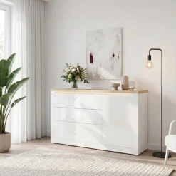 FORTE Sideboard »Sideboard, grifflos, Beleuchtung inklusive« B/H/T 156,4/89,8/41,6 cm, Front glänzend