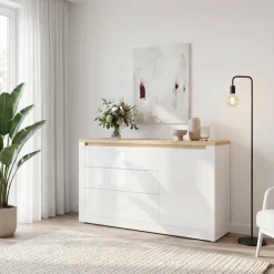 FORTE Sideboard »Sideboard, grifflos, Beleuchtung inklusive« B/H/T 156,4/89,8/41,6 cm, Front glänzend