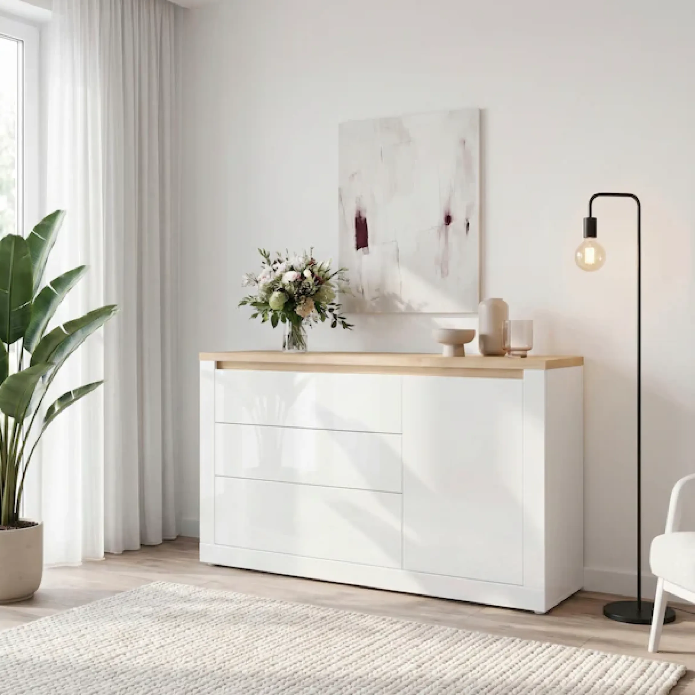 FORTE Sideboard »Sideboard, grifflos, Beleuchtung inklusive« B/H/T 156,4/89,8/41,6 cm, Front glänzend