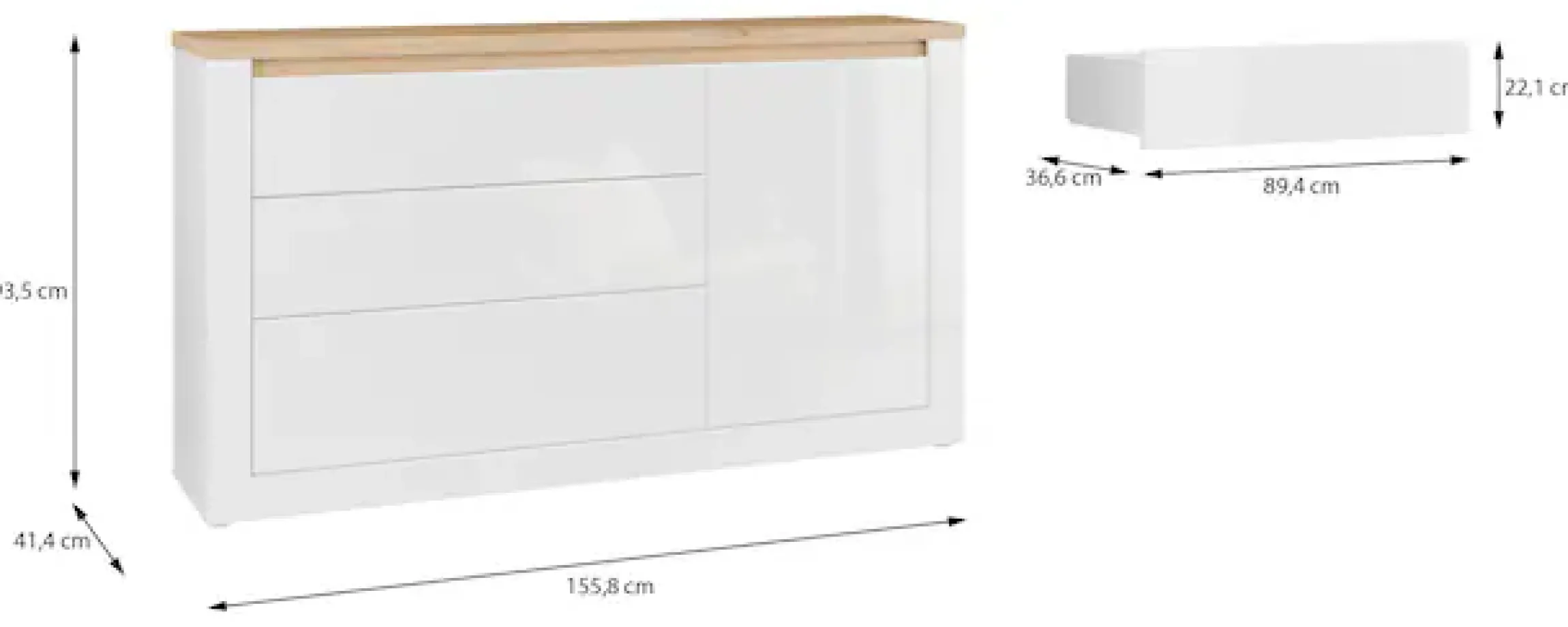 FORTE Sideboard »Sideboard, grifflos, Beleuchtung inklusive« B/H/T 156,4/89,8/41,6 cm, Front glänzend