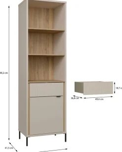 FORTE Vitrine »Forte Seravel Vitrine, 2-türig, 1 Schublade, Lamellen« B/H/T 59,4/199,2/41,5 cm, Stauraum, optionale Beleuchtung