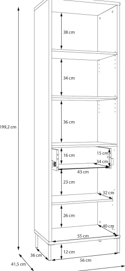 FORTE Vitrine »Forte Seravel Vitrine, 2-türig, 1 Schublade, Lamellen« B/H/T 59,4/199,2/41,5 cm, Stauraum, optionale Beleuchtung