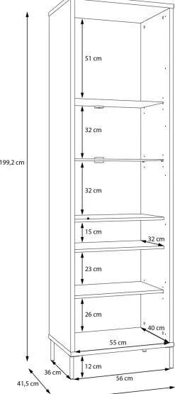 FORTE Vitrine »Forte Seravel Vitrine, 2-türig, Höhe 192,2 cm Lamellen« B/H/T 59,4/199,2/41,5 cm, Glastüre, optionale Beleuchtung