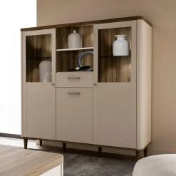 FORTE Vitrine »Lacetti« B/H/T 144,8/142,9/41,2 cm, Echtholzfüße