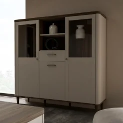 FORTE Vitrine »Lacetti« B/H/T 144,8/142,9/41,2 cm, Echtholzfüße
