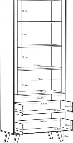 FORTE Wandregal »Vankka Regal 2 Schubkästen« B/H/T 84,7/201,5/41,7 cm,Regal, Holzfüße, Einlegeböden variabel , 2 Schubkästen