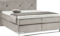 GALLERY M branded by Musterring Boxspringbett »Dubai« Kufe in Chrom, 3 Härtegrade, Kopfteil mit Knopfheftung