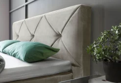 GALLERY M branded by Musterring Boxspringbett »Dubai« Kufe in Chrom, 3 Härtegrade, Kopfteil mit Knopfheftung