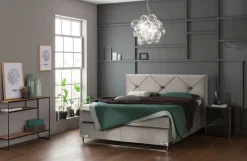 GALLERY M branded by Musterring Boxspringbett »Dubai« Kufe in Chrom, 3 Härtegrade, Kopfteil mit Knopfheftung