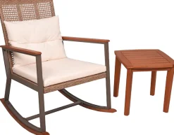 Garden Pleasure Schaukelstuhl »SINALOA« (Set) Teak Look, inkl. Tisch und Auflagen