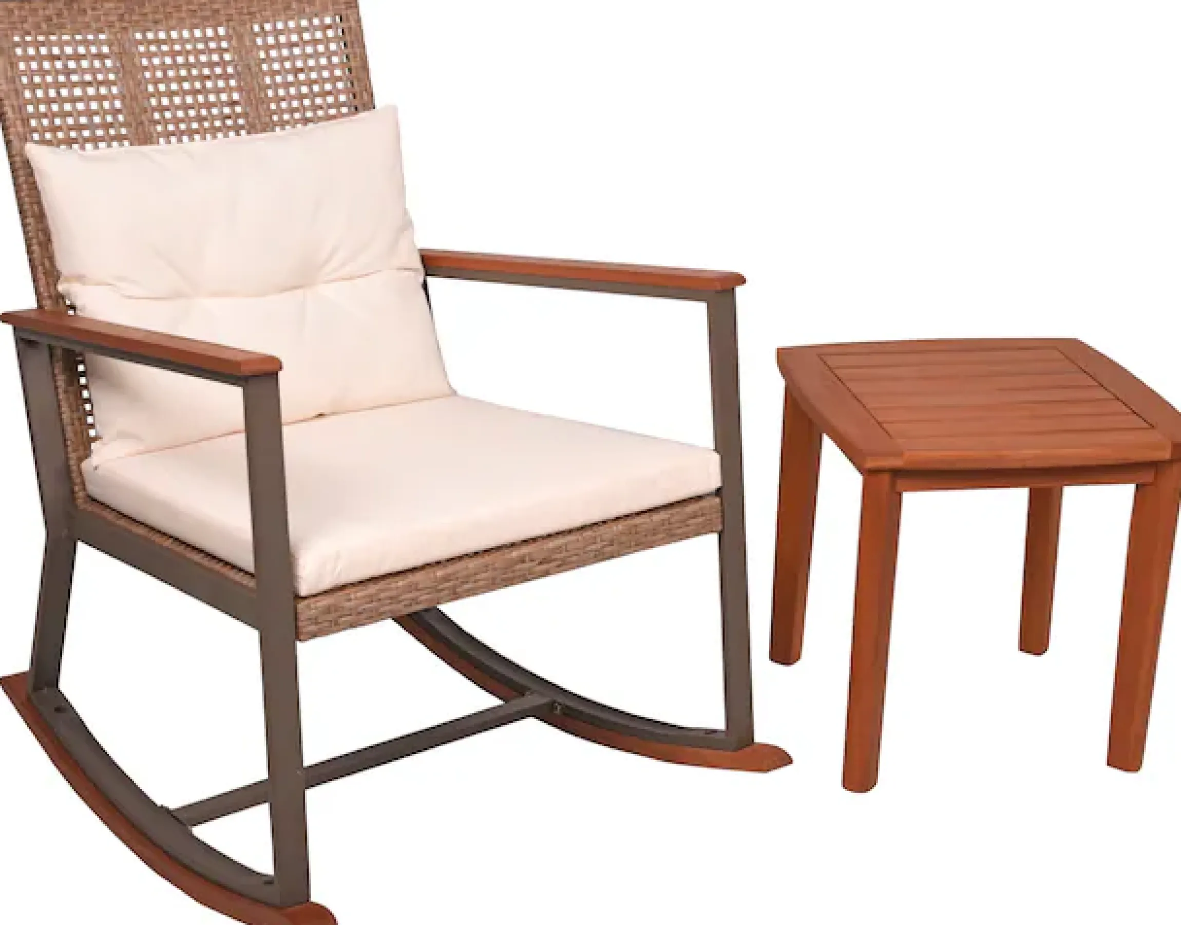 Garden Pleasure Schaukelstuhl »SINALOA« (Set) Teak Look, inkl. Tisch und Auflagen
