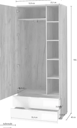 GERMANIA Garderobenschrank »Telde« Breite 84cm, Kleiderstange, verstellbare Böden, Made in Germany