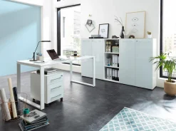 GERMANIA Schreibtisch »GW-Monteria« mit Glasauflage, Metallkufen, Breite 160 cm, Made in Germany