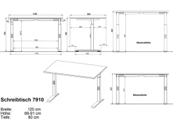 GERMANIA Schreibtisch »Mailand, mechanisch höhenverstellbar,« in Breitenvariante 120-180 cm, Made in Germany