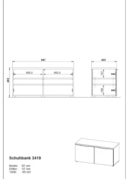 GERMANIA Schuhschrank »/ Schuhbank Oakland« 97x47x40cm, Türdämpfung, verstellbare Böden,Glasfront, Made in Germany