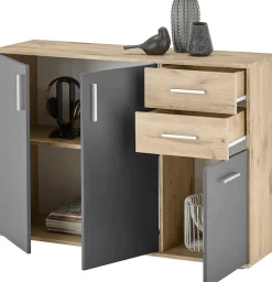 HBZ Kommode »BC-Drift-2, Sideboard Stellmaß BxHxT 120x84x35 cm« 1 Stk. tlg. Kommode mit 3 Türen, 2 Schubkästen und 1 Einlegeboden