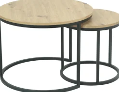 HELA Couchtisch »LINDAU« Set, 2er Set, 2 Stk. tlg. 2er Set,Tischplatten rund,MDF,Eicheoptik,Metallgestell,Dia 60+40cm