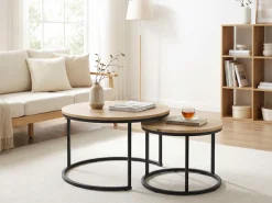 HELA Couchtisch »LINDAU« Set, 2er Set, 2 Stk. tlg. 2er Set,Tischplatten rund,MDF,Eicheoptik,Metallgestell,Dia 60+40cm