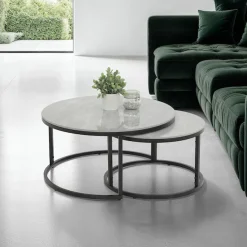 HELA Satztisch »LUIS , Couchtisch rund« Set, 2 Stk. tlg. 2er Set, 12mm Sinterstein; Marmoroptik, Boho Wohnzimmertisch