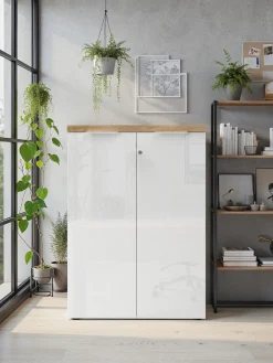 Home affaire Aktenschrank »Easy H 115 cm, Büroschrank, Mehrzweckschrank mit 2 Türen« Metallgriffe,abschließbar, Top 38 mm stark